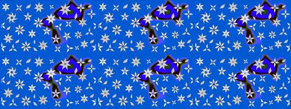 Raster düz çiçek çizim deseni. Hediye ambalaj kağıdı, tebrik kartları, posterler ve pankart tasarımı. Mavi renkte çiçekler.