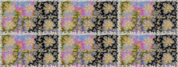 Raster illüstrasyonu. Gri renkler ve altın elementler üzerinde altın pürüzsüz desen. Tekrarlayan elementlerle soyut arkaplan oluşturun. Kusursuz, klasik altın desen..