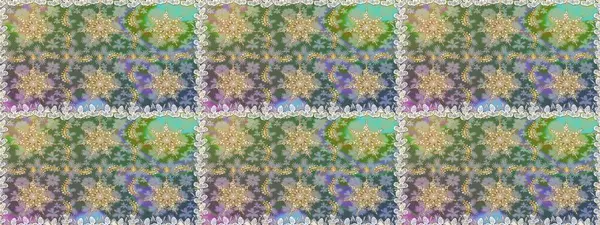 İslam tasarımı. Gri renkli ve altın elementli altın desenli. Çiçek kiremitleri. Raster altın tekstil baskısı. Kusursuz desenli oryantal süs.