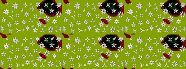 Çiçekler. Soyut etnik raster çizim kalıbı. Vadinin yeşil renkli çiçekleri.