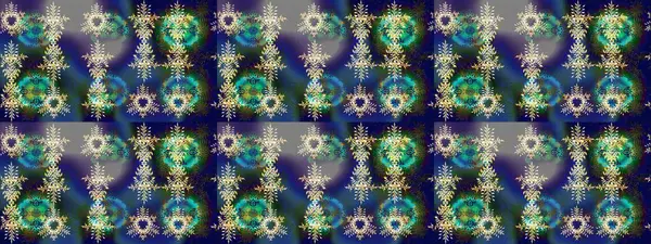 Noel için tatil tasarımı, yeni yıl moda baskıları. Kar tanelerinin soyut arkaplanlı Noel arkaplanı. Raster illüstrasyonu. Güzel tasarım. Mavi, gri ve yeşil kar taneleri.