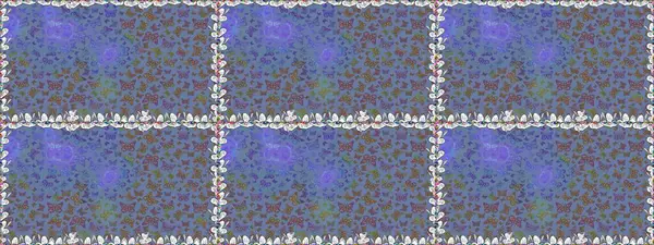 Kusursuz desen. Mavi, mor ve kahverengi renkte güzel renk kelebekleri. Kumaş, tekstil, baskı ve davetiye için arka plan. Raster illüstrasyonu.