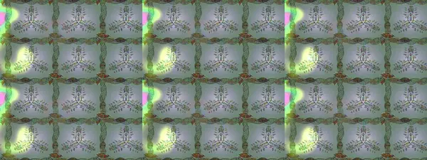 Raster illüstrasyonunda kusursuz çiçek deseni. Düz Çiçek Elementleri Tasarımı. Renkli Bahar Temalı Kusursuz Arkaplan. Tarafsız, yeşil ve gri renkte çiçekler.