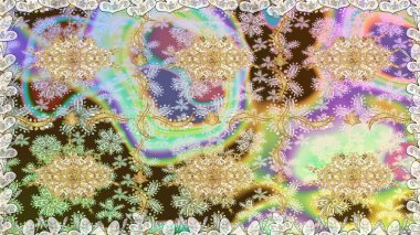 Tarafsız renklerde altın element. Klasik barok çiçekli, nötr yerine altın desenli. Lüks, kraliyet ve Viktorya dönemi konsepti. Süslü raster dekorasyonu.