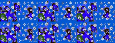 Suluboya çizimi. Çiçekli eskiz deseni. El çizimi. Mavi renkte çiçekler.