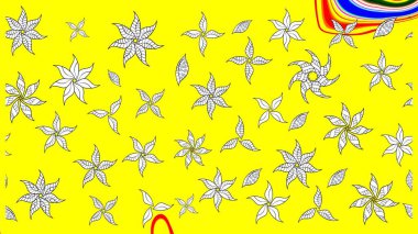 Elle boyanmış suluboya resim çizimleri, çiçekler ve bitkiler. Sarı renkte çiçekler.