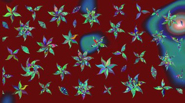 Raster illüstrasyonu. El yapımı çiçek ve bitki koleksiyonu. Şirin karalamalı çiçek desenli çizim. Robot resim tarzı kırmızı renkler. Raster illüstrasyonu.