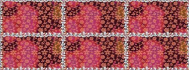 Bahar Tema Dikişsiz desen arka plan rengi. Düz çiçek öğeleri tasarım. Raster çizimde sorunsuz çiçek desenli. Fantezi kumaş deseni.