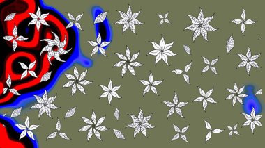 Yeşil renkli çiçekler. Çiçekli eskiz çizimi. Renkli Yaz Temalı eskiz kalıbı. Düz Çiçek Elementleri Tasarımı.