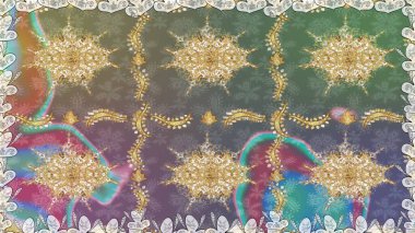 Klasik klasik klasik arka plan. Geleneksel oryantasyon süsü. Kusursuz klasik raster altın desenli. Altın elementlerle gri renklerde altın desen.