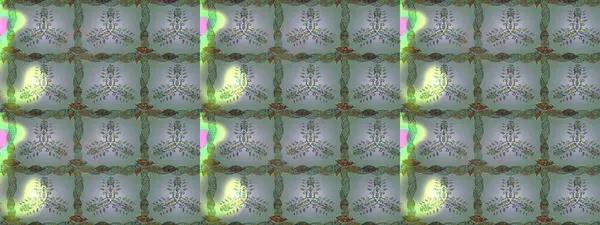 Raster illüstrasyonunda kusursuz çiçek deseni. Düz Çiçek Elementleri Tasarımı. Renkli Bahar Temalı Kusursuz Arkaplan. Tarafsız, yeşil ve gri renkte çiçekler.