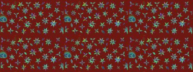 Vadinin çiçekleri kırmızı renklerde. Çiçeksel çizim kalıbının çizimi.