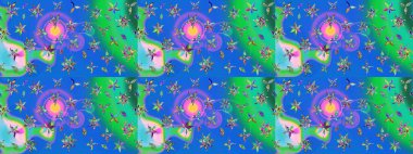 Raster illüstrasyonundaki çiçek desenli çizim. Mavi renkte çiçekler.