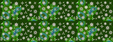 El çizimi çiçek çizimi deseni (fayans). Şirin çiçekli, desenli, yeşil renkli bir eskiz deseni. Tekstil için suluboya çizim deseni.