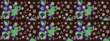 Raster illüstrasyonundaki çiçek desenli çizim. Düz Çiçek Elementleri Tasarımı. Kahverengi renkli çiçekler. Renkli Bahar Teması çizim şablonu.