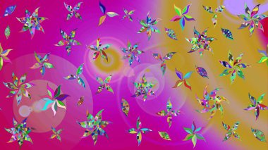 Çiçekler. Vadinin çiçekleri morumsu renklerde. Soyut etnik raster çizim kalıbı.