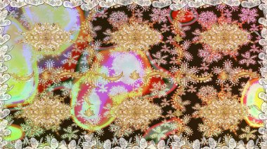 Raster sanatı. Kahverengi renklerde, altın elementlerle kusursuz desen. Doğu tarzı arabesk. Parlak dantel, stilize çiçekler, şal desenli. Kusursuz altın desenli bukleler. Zarif altın deseni aç