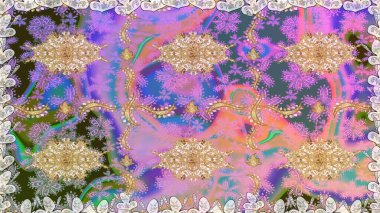 Barok tarzında kusursuz bir doğulu süsü. Tarafsız renklerde ve altın elementlerle geleneksel klasik altın raster deseni.