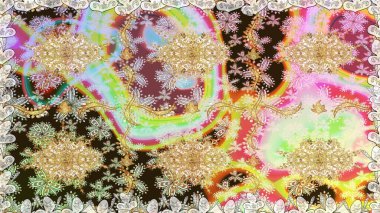 Duvar kâğıdı barok, İspanyol kumaşı. Çiçek deseni. Kusursuz raster arka plan. Şık bir grafik desen. Tarafsız renklerdeki altın elementler.