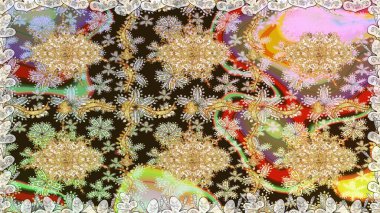 Çiçek deseni. Kusursuz raster arka plan. Kahverengi renklerde altın elementler. Şık bir grafik desen. Duvar kâğıdı barok, İspanyol kumaşı.