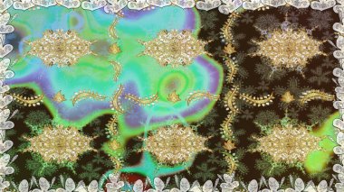 Raster illüstrasyonu. Kahverengi renklerde ve altın elementlerle klasik, pürüzsüz desen.