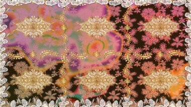 Altın desenli çiçek dekoru. Doğu tarzı element. Davetiyeler, kartlar, web sayfası için Raster illüstrasyon. Çizgi sanatı tasarım şablonu için kusursuz sınır. Kahverengi renklerde altın element.