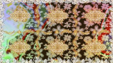 Damask pürüzsüz süsü. Geleneksel raster ve altın desen. Kahverengi renkler üzerinde klasik oryantal desen.