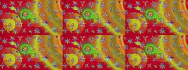 Tropik çiçek desenleri. Raster illüstrasyonu. Kırmızı renkte çiçekler.