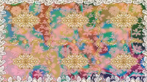 Tarafsız renkler üzerinde klasik oryantal desen. Damask pürüzsüz süsü. Geleneksel raster ve altın desen.