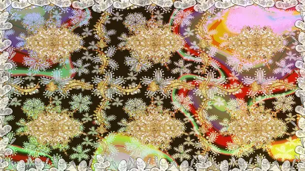 Çiçek deseni. Kusursuz raster arka plan. Kahverengi renklerde altın elementler. Şık bir grafik desen. Duvar kâğıdı barok, İspanyol kumaşı.