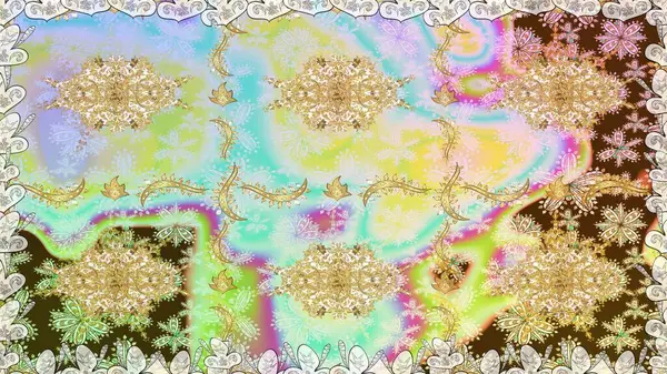 Raster illüstrasyonu. Doğu tarzı arabesk. Altın elementli nötr renkler. Kusursuz altın desenli bukleler. Raster altın desen.