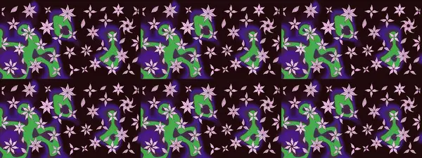 Raster illüstrasyonundaki çiçek desenli çizim. Renkli Bahar Teması eskiz kalıbı. Süslü kumaş deseni. Düz Çiçek Elementleri Tasarımı.