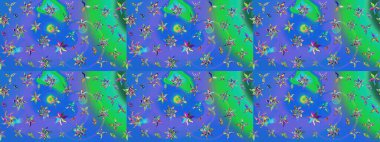 Çiçekli karalama şeklinde Raster çiçek deseni. Yumuşak, mavi renkte bahar çiçekleri. Raster illüstrasyonu.