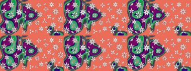 Turuncu renkli parlak çiçekli halı deseni..