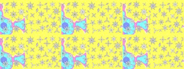 Sarı renkli güzel bir tekstil. Raster illüstrasyonu. Suluboya çiçekli çiçek deseni.