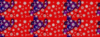 Hediye ambalaj kağıdı, tebrik kartları, posterler ve pankart tasarımı. Kırmızı renkte çiçekler. Raster düz çiçek çizim deseni.