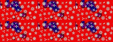 Raster illüstrasyonu. Şirin çiçekli eskiz deseni ve kırmızı renklerde yapraklar, suluboya çiçek deseni, duvar kağıdı, kart veya kumaş için fayanslı.