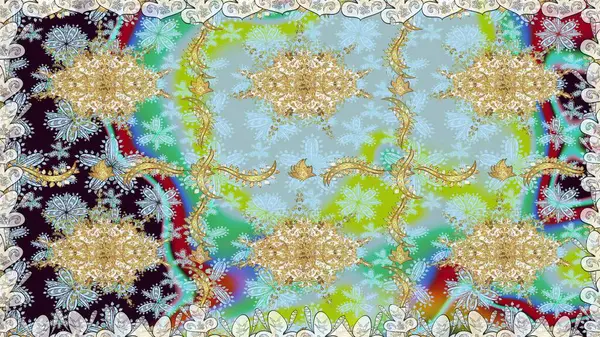 Kusursuz klasik altın desen. Raster geleneksel oryantasyon süsü. Altın elementlerle nötr renklerde altın desen.