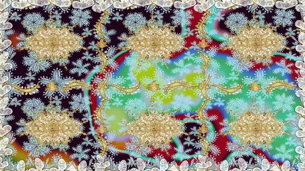 Kusursuz desenli altın elementler. Klasik çiçek dokusu. Raster illüstrasyonu. Altın şablon. Kart, duvar kağıdı, ambalaj ve tekstil için klasik tasarım. Tarafsız renklerde Royal retro.