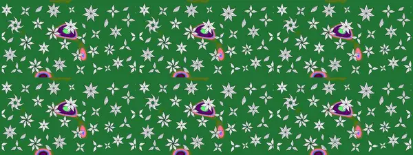 Çiçekli karalama şeklinde Raster çiçek deseni. Yeşil renkli çiçekler. Yumuşak, bahar çiçekli arka plan.