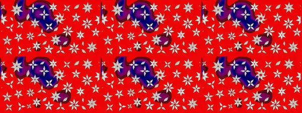 Raster illüstrasyonu. Şirin çiçekli eskiz deseni ve kırmızı renklerde yapraklar, suluboya çiçek deseni, duvar kağıdı, kart veya kumaş için fayanslı.