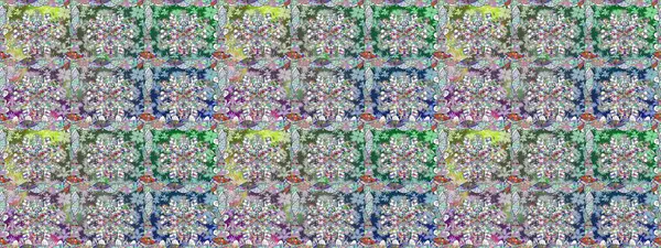 Raster - stok. Kusursuz bir arka plan modeli. Yapraklı çiçekler ve doğal renklerde papatya çiçekleri..