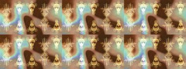 Kar taneleri radyal bej, kahverengi ve nötr renkler. Renkli arka planda güzel kar taneleri. Raster illüstrasyonu..