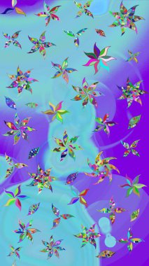 Tekstil için suluboya eskiz deseni. El çizimi çiçek çizimi deseni (fayans). Şirin çiçekli, desenli, mavi renkli çizim deseni.