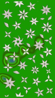 Raster illüstrasyonundaki çiçek desenli çizim. Suluboya tarzında yeşil renkte çiçekler.