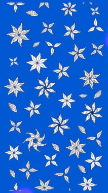 Çiçek desenli çizim. Asya tekstil tarzında. Mavi renkli çiçekler. Raster illüstrasyonu. Raster illüstrasyonu.