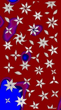 Raster illüstrasyonu. Kırmızı renklerde. Güzel kumaş deseni. Raster illüstrasyonunda çiçek deseni çizimi.