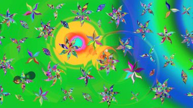 Kumaş desenli papatya çiçeği detayı. Yeşil renkte çiçekler.