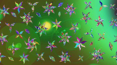 Düz Çiçek Elementleri Tasarımı. Yeşil renkte zarif çiçek buketi suluboya. Renkli Bahar Teması eskiz kalıbı. Raster illüstrasyonu.