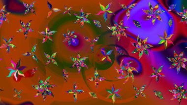 Sevimli çiçek raster deseni. Renkli Bahar Teması eskiz kalıbı. Düz Çiçek Elementleri Tasarımı. Kahverengi renkte çiçekler.